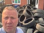 Tipper truck piles 400 tyres on the front lawn of a fly-tipper