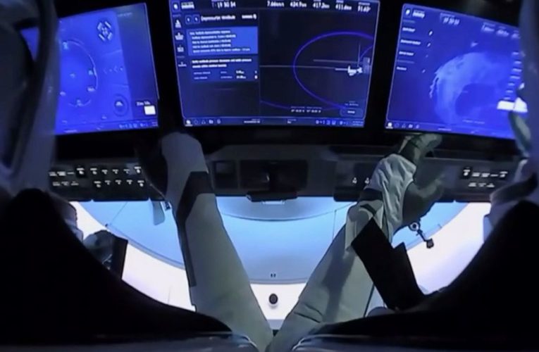 SpaceX capsule with NASA astronauts streaking toward Earth