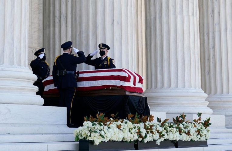 Following a private ceremony inside the Supreme Court, Ginsburg’s casket has been moved to the building’s front steps