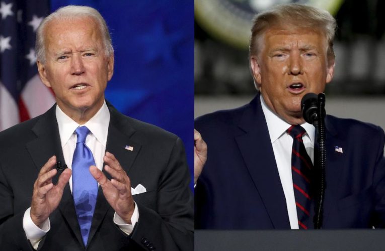 The two candidates went head-to-head in the swing state of Florida and showed their sharply divergent approaches to Covid-19 at dueling rallies