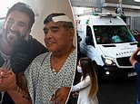 Diego Maradona pictured leaving hospital in an ambulance