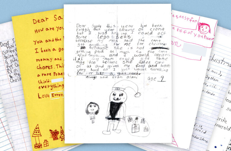 One child’s Christmas list is short and to the point. ‘This year, I would like end of Covid-19, world peace, climate control, new Xbox,’ it reads.
