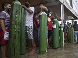 Desperate relatives of Covid patients in Brazil queue to fill their loved-ones’ oxygen tanks