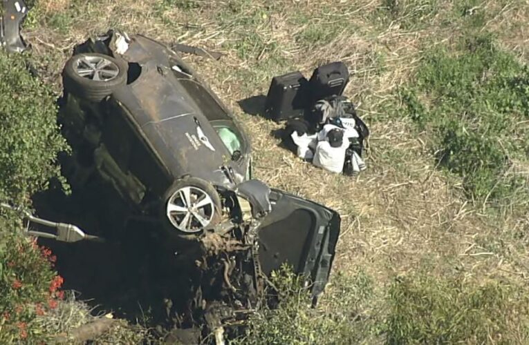 Aerial footage shows Tiger Woods crash scene