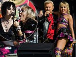 Miley Cyrus is joined on stage by icons Billy Idol and Joan Jett during TikTok Tailgate pregame show