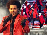 The Weeknd is surrounded by masked dancers and a ROBOT choir for Super Bowl halftime performance