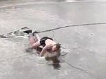 Semi-naked skater falls through the ice in Amsterdam