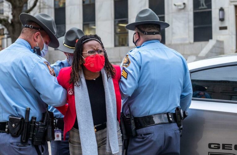 Georgia state lawmaker arrested protesting voting restriction bill outside governor’s office