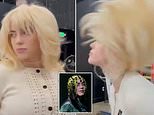 Billie Eilish bleaches black-and-green locks blonde as she swaps baggy clothes for tight cardigan