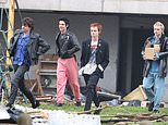 Anson Boon transforms into Johnny Rotten as he joins co-stars to film Sex Pistols drama
