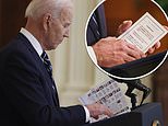 Images taken at President Joe Biden’s first press conference show him using cheat sheets