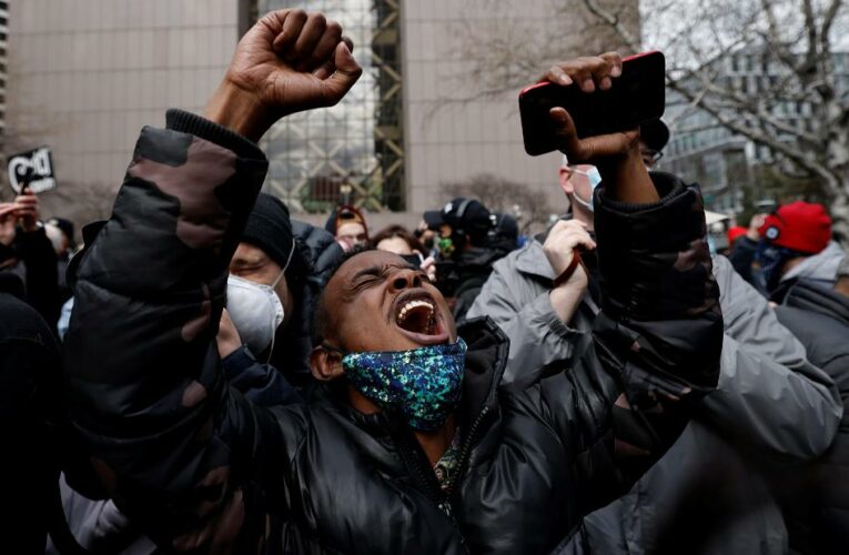 Crowd outside courtroom chants ‘justice’ and ‘Black Lives Matter’ following verdict