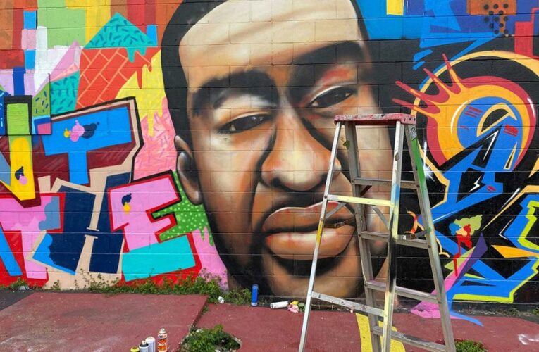 George Floyd mural in Houston defaced with a racial epithet