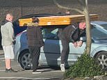 DIY shopper struggles to climb through car window after he tied a load of wooden panels to the roof