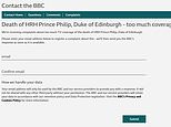 Prince Philip dies: BBC creates an online complaints form after providing ‘too much TV coverage’