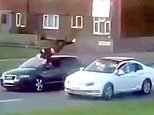 Car sends pedestrian somersaulting into the air when it crashes into him