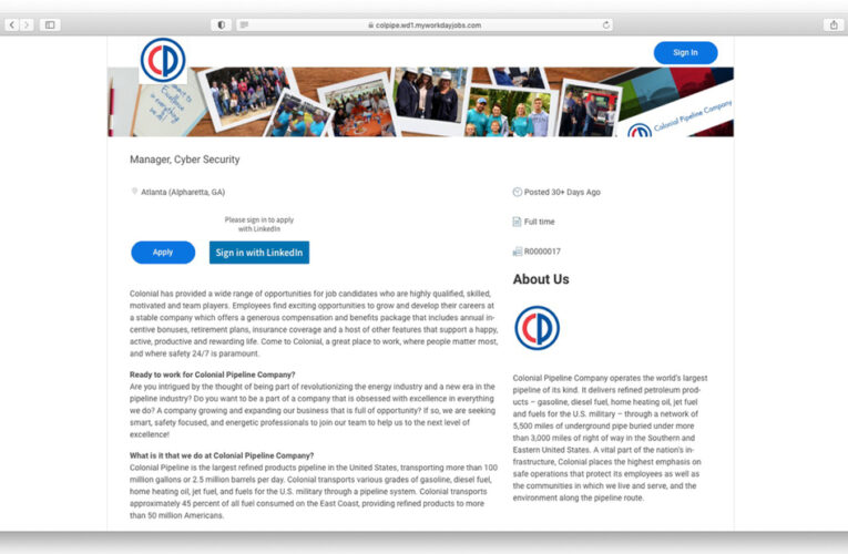 Colonial Pipeline posted a cyber security manager job weeks before the attack