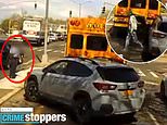 Moment deranged motorist smashes school bus window and then runs over driver  when she gets out