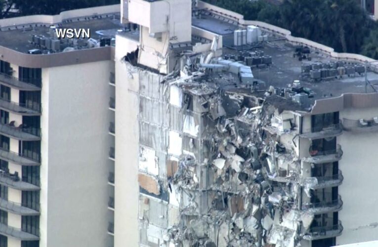 Aerial footage shows building collapse aftermath