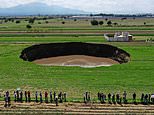 Moment enormous 300ft wide 60ft deep sinkhole opens up in Mexico sending residents fleeing 