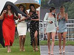 Glamorous racegoers refuse to let the rainy weather dampen their spirits at Epsom  Ladies Day