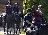 Prince Andrew waves in rugby shirt for early morning horse ride in Windsor