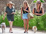 Kate Moss goes out for a dog walk in the sun near her Cotswolds home