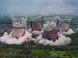 Moment cooling towers at 1950s coal-fired Rugeley Power Plant are reduced to rubble