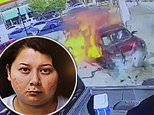 ‘Drunk mom’ with kids in car slams it into gas pump and triggers huge fireball