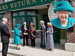 Queen arrives on the set of Coronation Street on a visit to Media City UK in Manchester