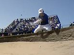 Thai golfer Jazz Janewattananond plays shot of British Open with a stunning bunker save on his knees
