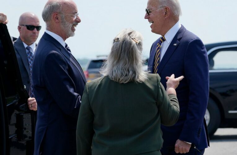At Mack plant, Biden checks out big rigs, chats up workers