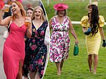 Ladies Day revellers at Doncaster Races brave showery conditions in colourful thigh-skimming frocks