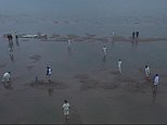 Drone footage captures rival yacht clubs playing cricket on Solent sandbank