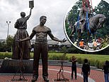 Robert E. Lee monument replaced with bronze statue depicting a man and woman carrying a child