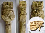 Archaeologists in Egypt’s ‘Hill of Pharaohs’ find golden eye of Ra and pillar dedicated to Hathor&nbsp;