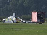 Teeside airport: Pilot and two passengers are rushed to hospital as aircraft crashes on runway