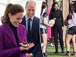 Purple reign! Kate Middleton dons a vibrant magenta pant suit as she joins Prince William