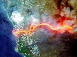 Satellite images show how lava has formed 550 yard-wide ‘pyramid’ in the sea off La Palma