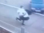 Bizarre moment Russian thief sprints along street with stolen 5ft panda toy