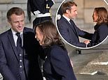 Laughing Kamala laughs embraces Emmanuel Macron at Élysée Palace
