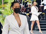 Rihanna wows in a plunging white mini dress and blazer at National Hero ceremony in Barbados