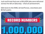 No10 brags about hitting 1m daily jab target on Saturday