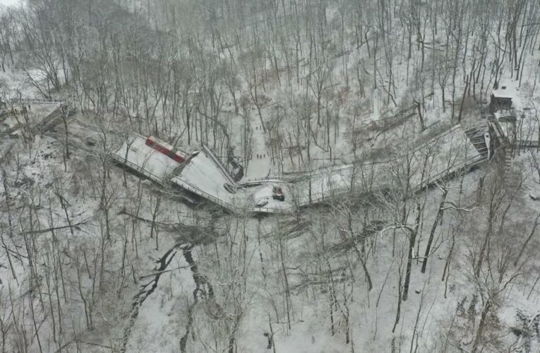 She was shoveling snow 2 blocks from the bridge when she heard a crash. Here’s what she saw.