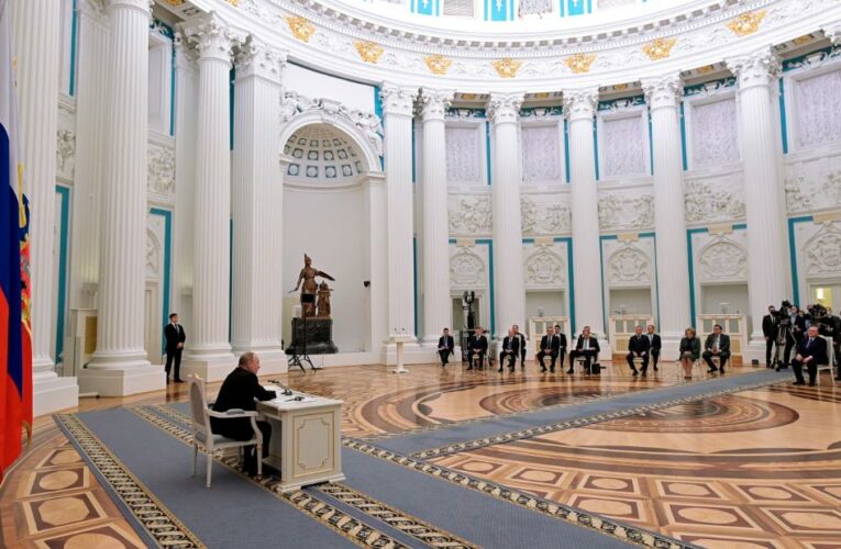 In a made-for-TV meeting, the Russian president and top security officials mull recognizing separatist-controlled regions