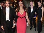 Elizabeth Hurley attends Dame Joan Collins’ 88th birthday celebration