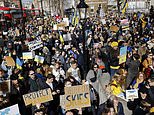 Anti-war demonstrators take to the streets in London to protest for peace in Ukraine