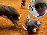 Moment father saves his bull rider son, 18, from being trampled