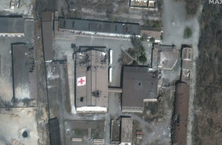 Aid agency complex was struck at least twice, new images show. A Ukrainian official called the attacks a ‘gross violation of the 1949 Geneva Conventions’