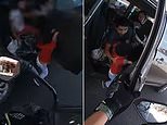 Moment young boy accidentally falls out of moving SUV and hangs onto the door for dear life